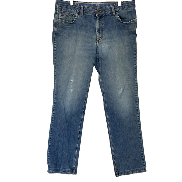 Hiltl Jeans Mens 38x33 Straight Leg Blue Distressed Workwear - Picture 1 of 16